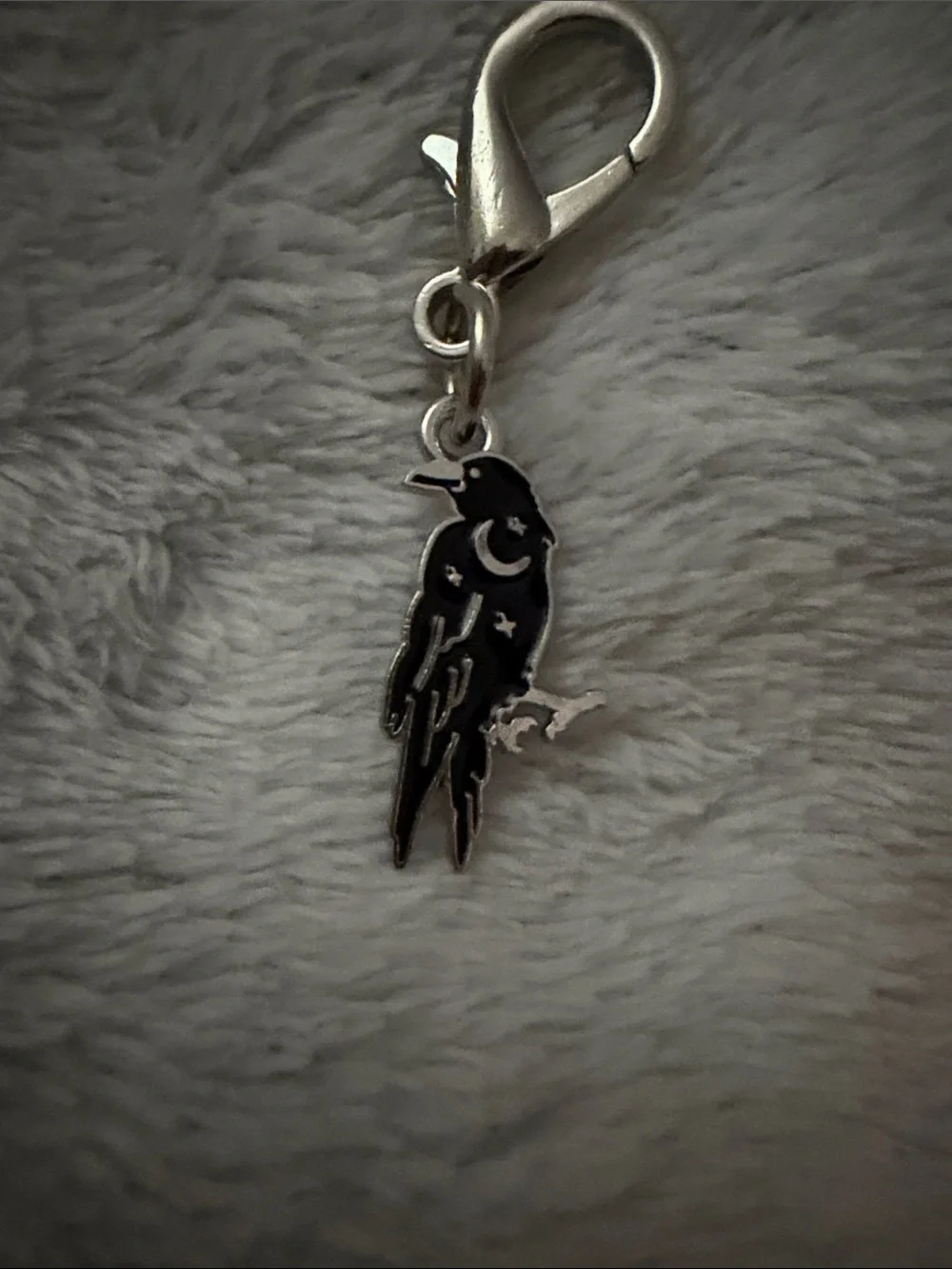 Black Enamel Crow Bird Charm with Moon & Stars -